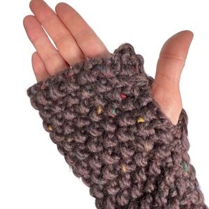 Brown Merino Wool Knit Mittens Hamdmade Chunky Knit Fingerless Gloves Thumbholes